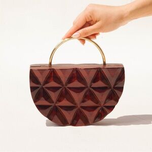 Ramla NIB Azariah Handmade Wooden Bag with Gold Chain